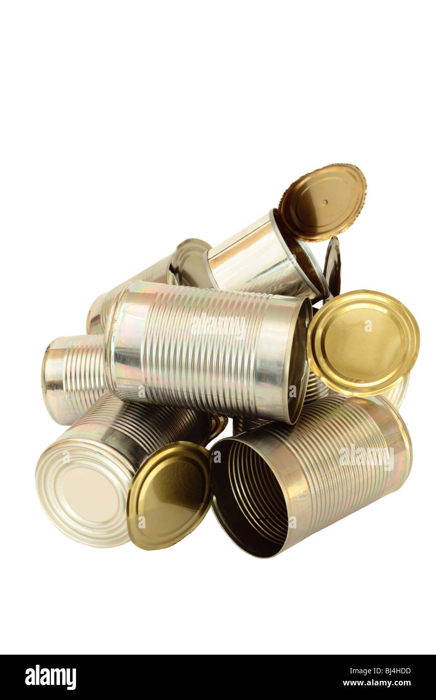 A stack of empty tin cans Stock Photo