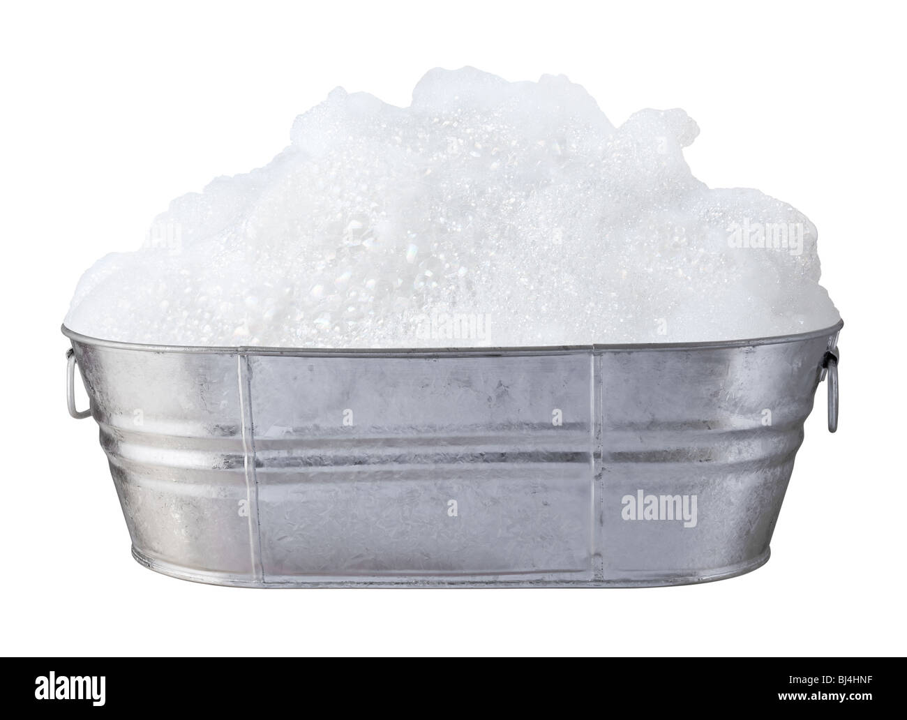 Soap Suds and Bubbles in a Tub isolated on white Stock Photo