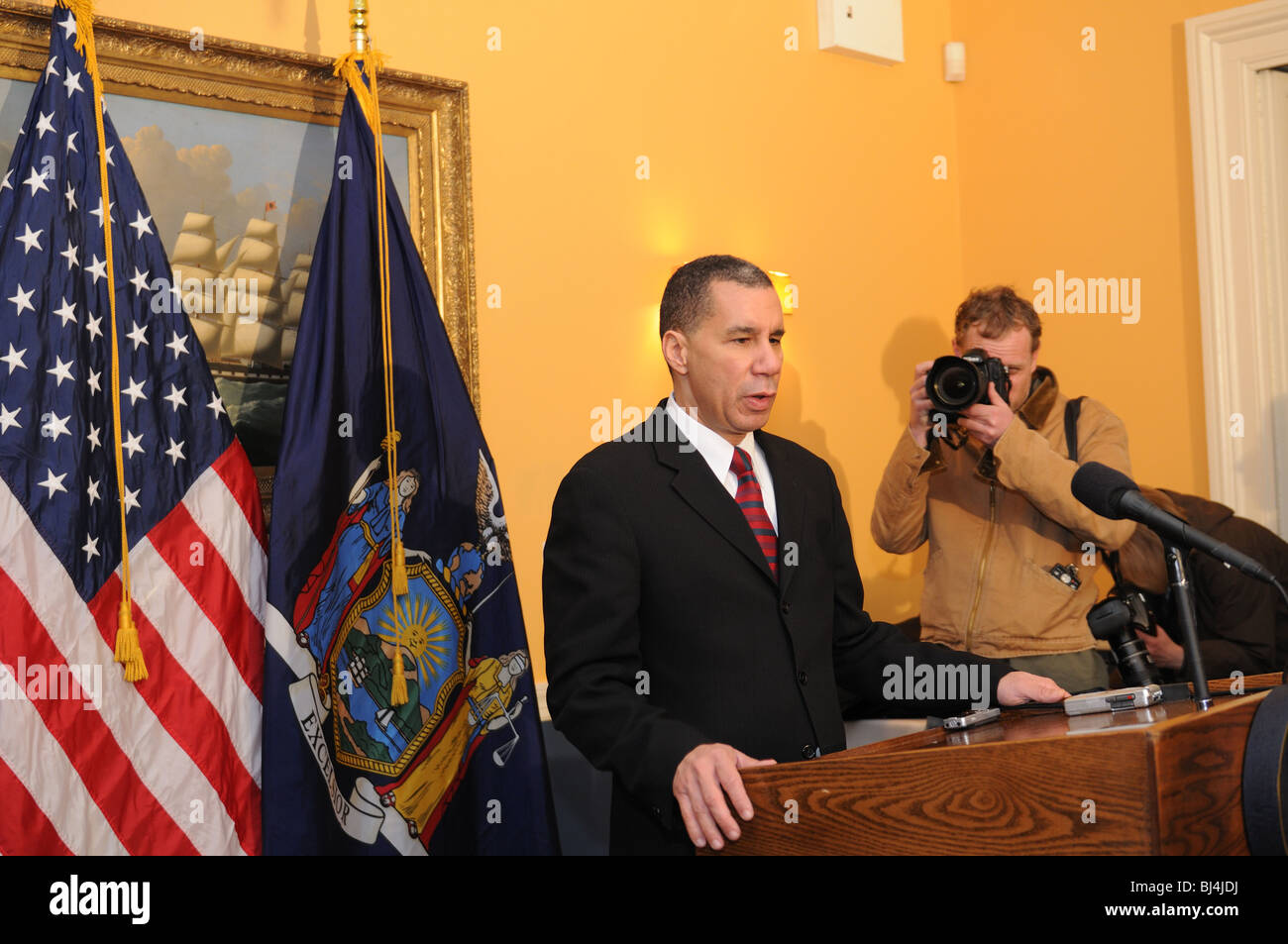 Gov. David A. Paterson, New York State governor, speaking at a press conference on March 10, 2010. Stock Photo