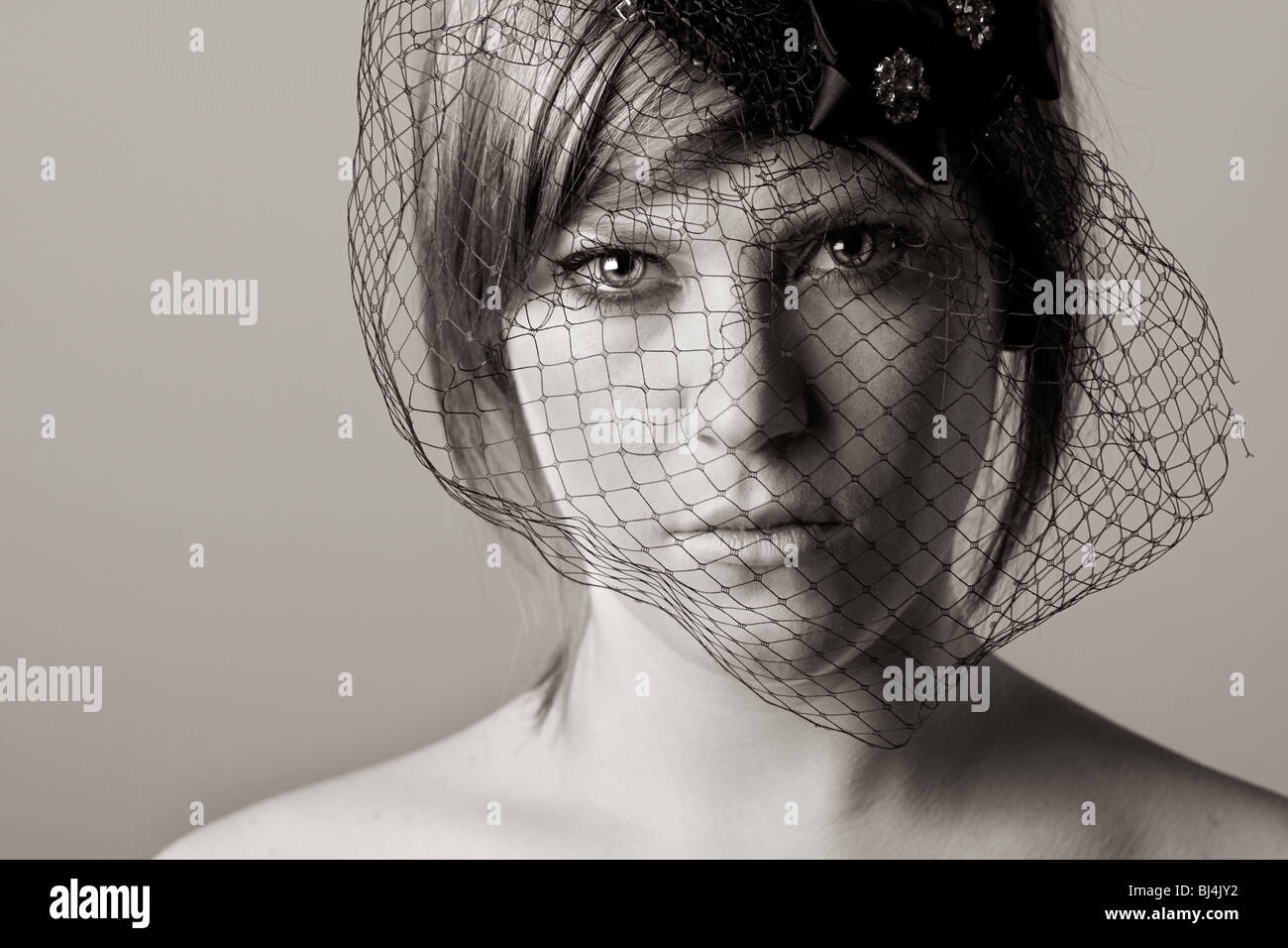 Black and White Shot of a Beautiful Girl in Veil Stock Photo - Alamy