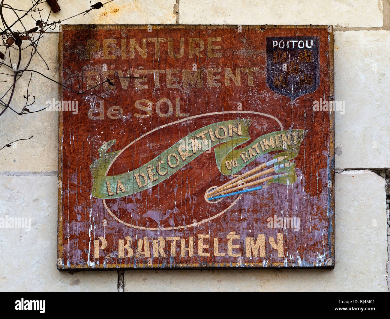 Old, faded painter's signboard - Vienne, France. Stock Photo