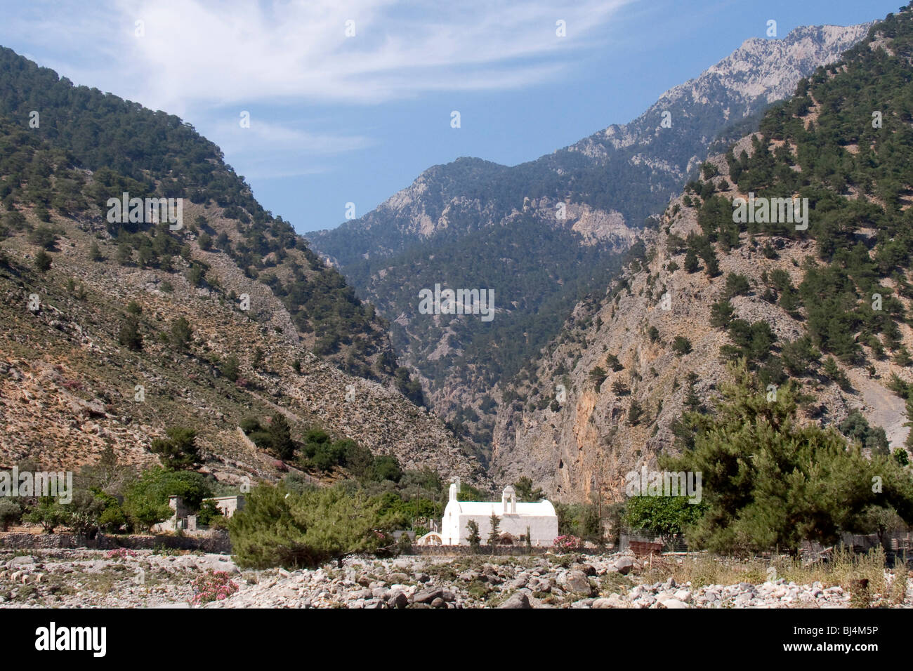 Chapel at the exit of the Samaria Gorge in Agia Roumeli, Crete, Greece, Europe Stock Photo