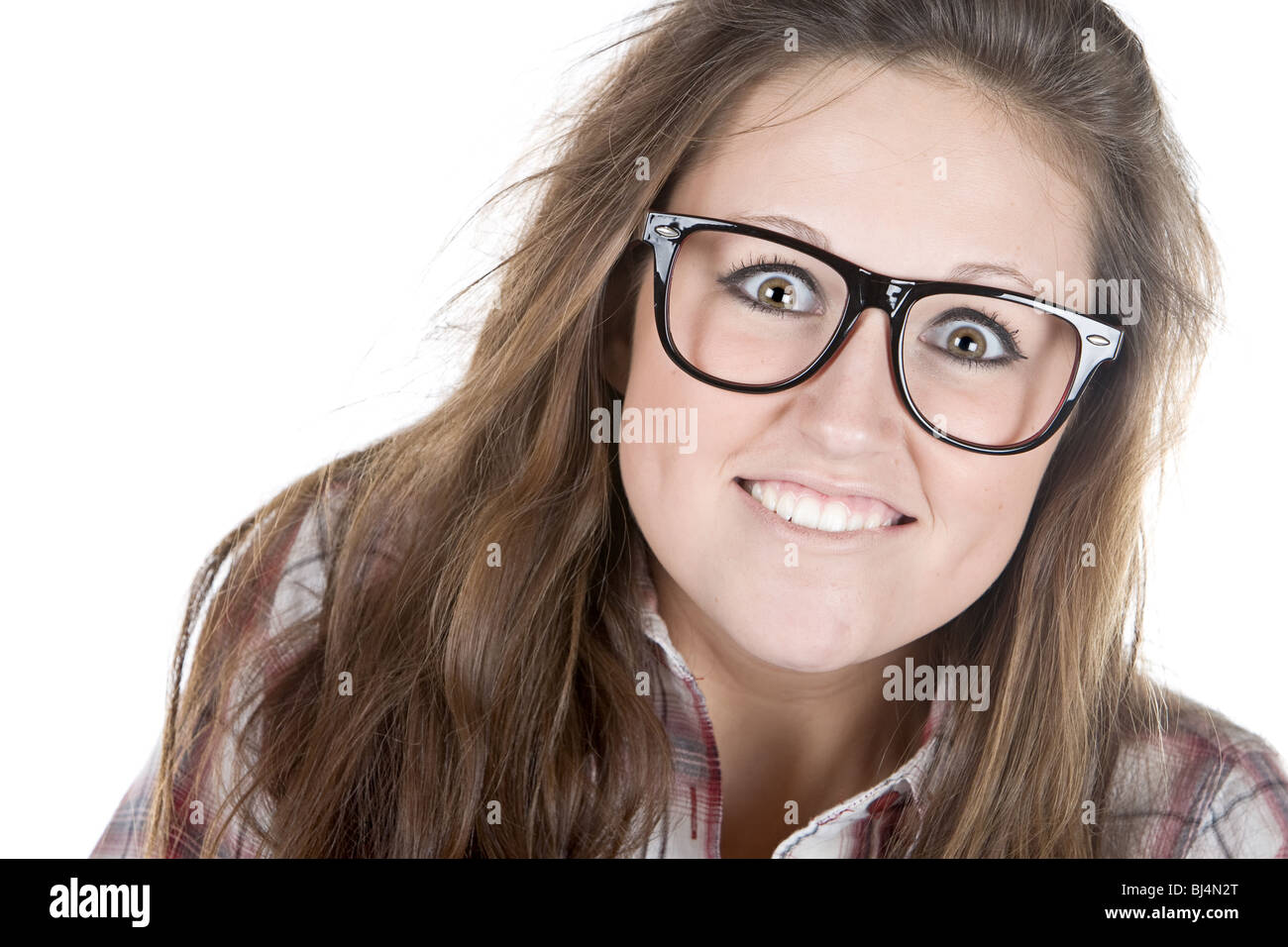 Shot of a Cute Teenager Geek against White Background Stock Photo