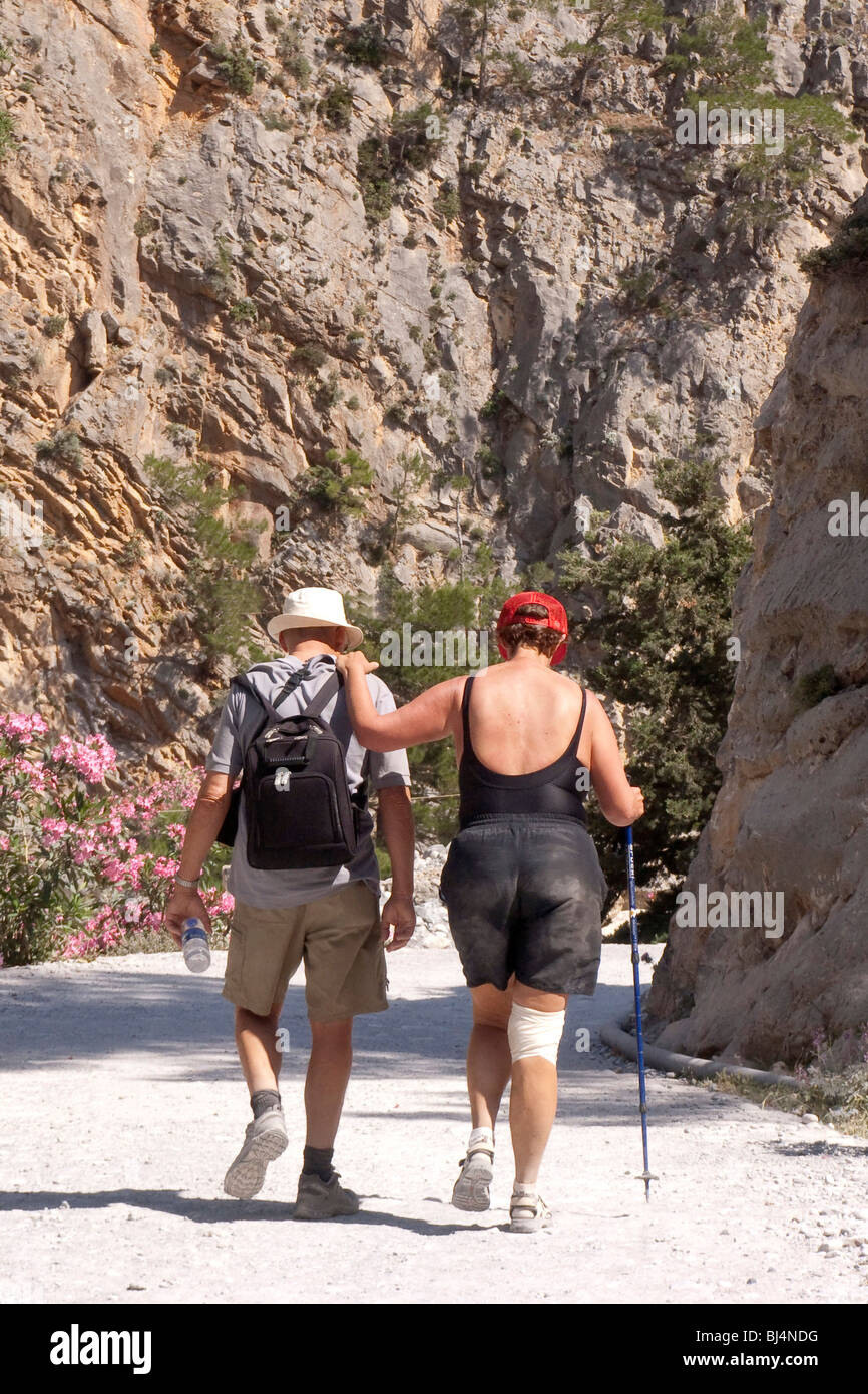 Injured tourists in the Samaria Gorge in Agia Roumeli, Crete, Greece, Europe Stock Photo