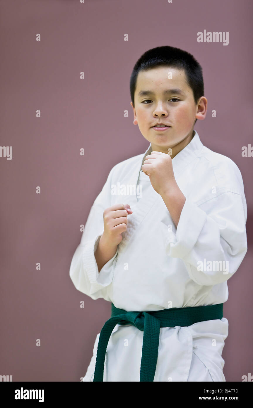 Karate student green belt Stock Photo Alamy