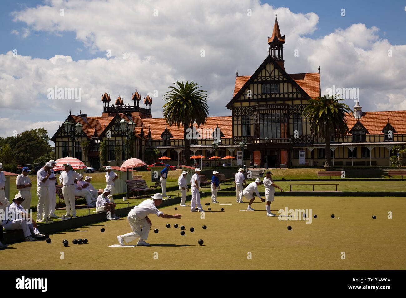 Lawn bowling tournaments take place on the greens of Government Gardens