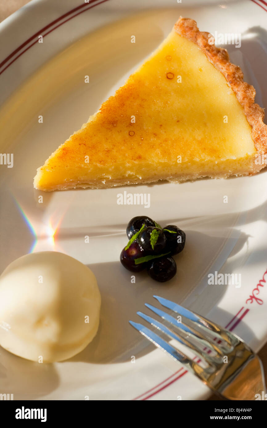 lemon tart with macadamia nut crust, Cafe, Santa Barbara, California, United States of America Stock Photo