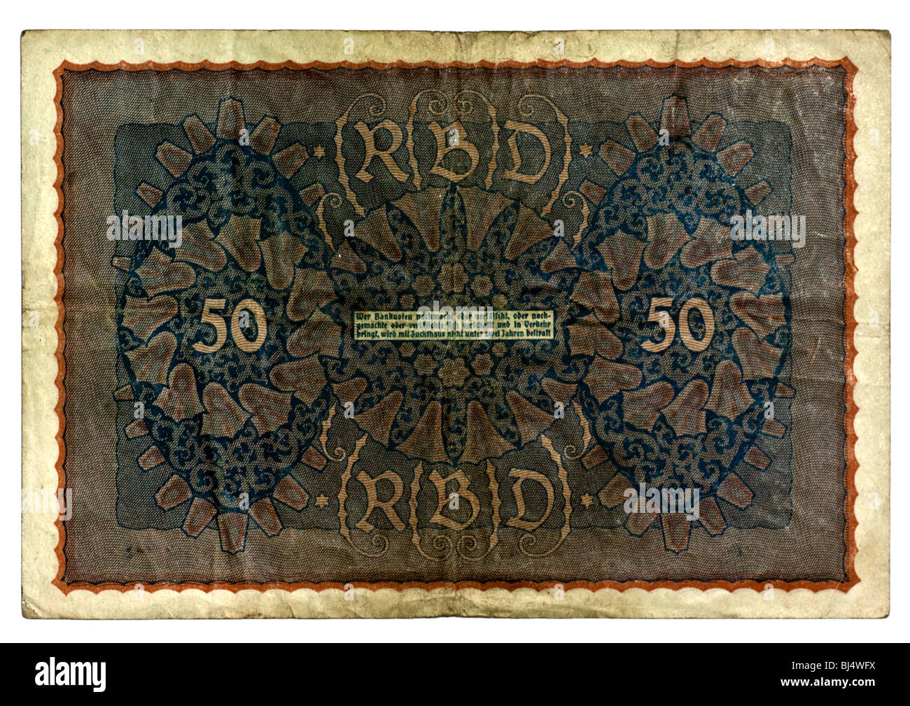 Back of a Reichsbanknote bill of the Central Bank over 50 marks, Berlin, Germany, June 24th 1919 Stock Photo