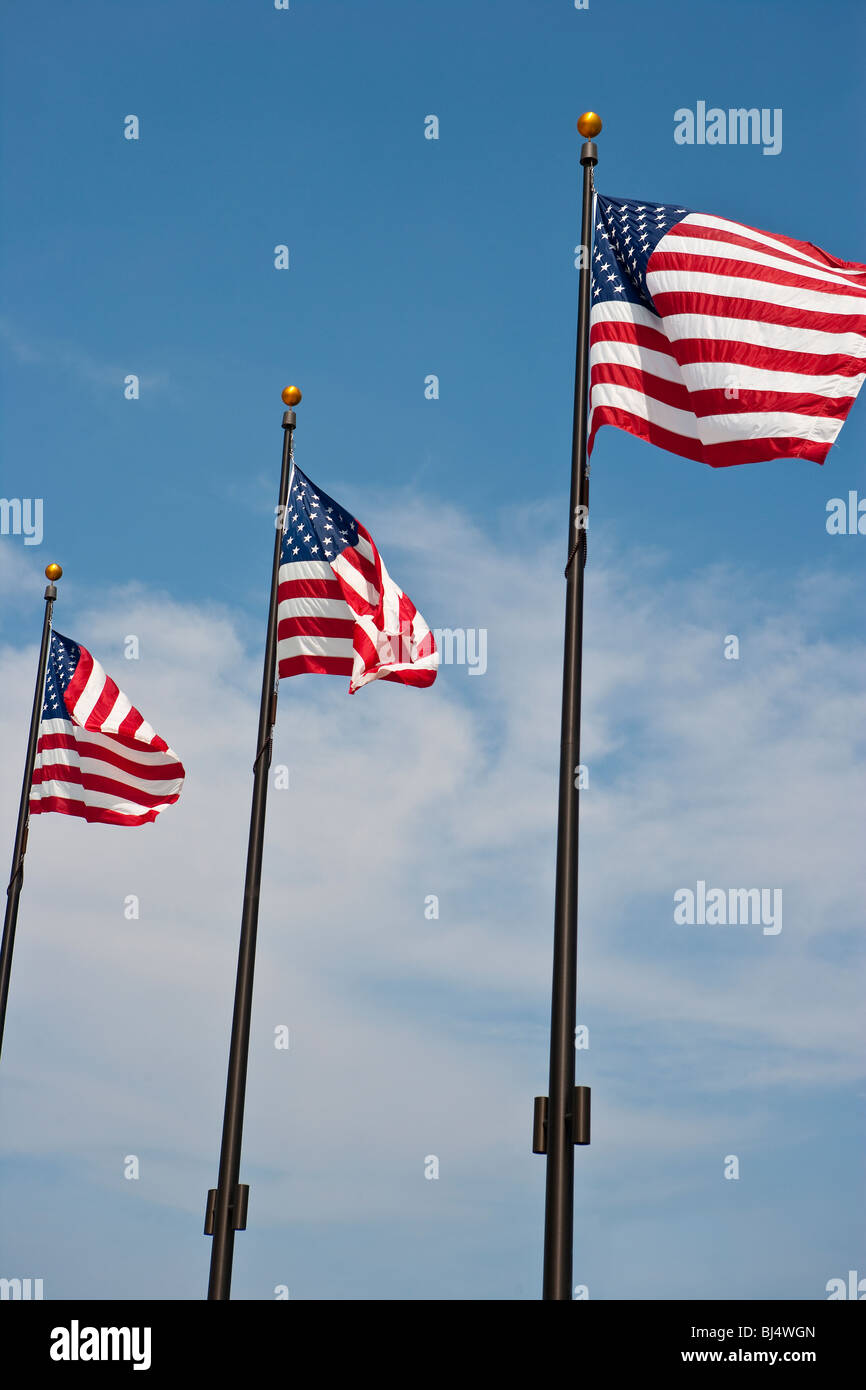 flags on the Navy Pier on Lake Michigan, Chicago, Illinois, United States of America Stock Photo
