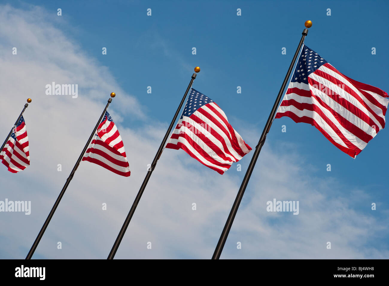 flags on the Navy Pier on Lake Michigan, Chicago, Illinois, United States of America Stock Photo