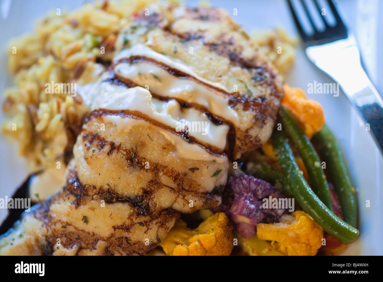 grilled halibut with beurre blanc and balsamic glaze, Ciopinot