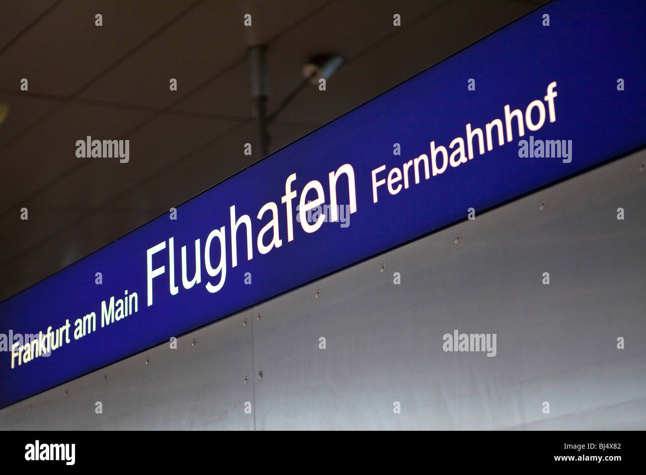 Sign Frankfurt am Main Flughafen Fernbahnhof long-distance station, at the AIRail Terminal at Frankfurt Airport, Frankfurt, Hes Stock Photo