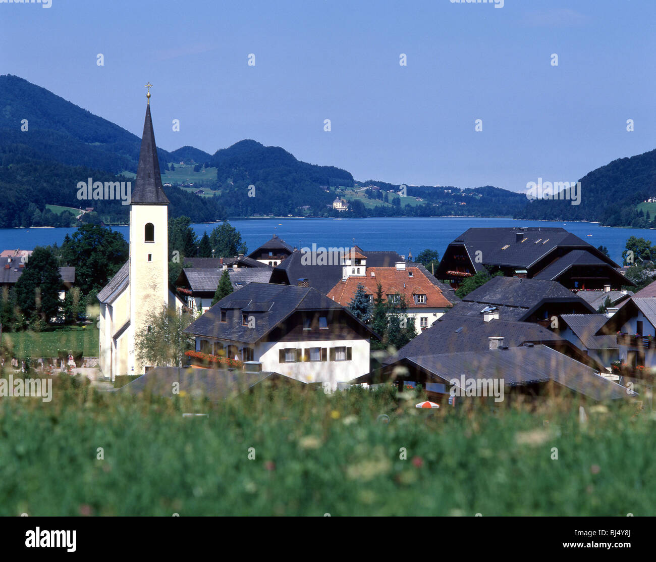 Fuschl am See resort town on Fuschlsee Lake, Salzburg State, Republic of Austria Stock Photo