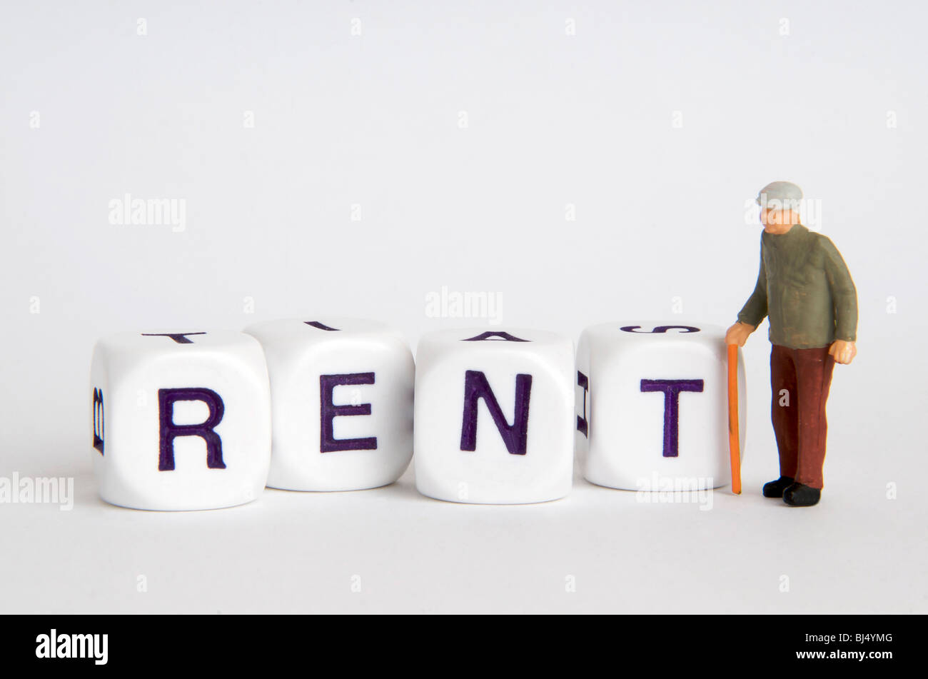 Tenant - old man figure - tenancy / paying rent / renting / property / house / home concept . Stock Photo