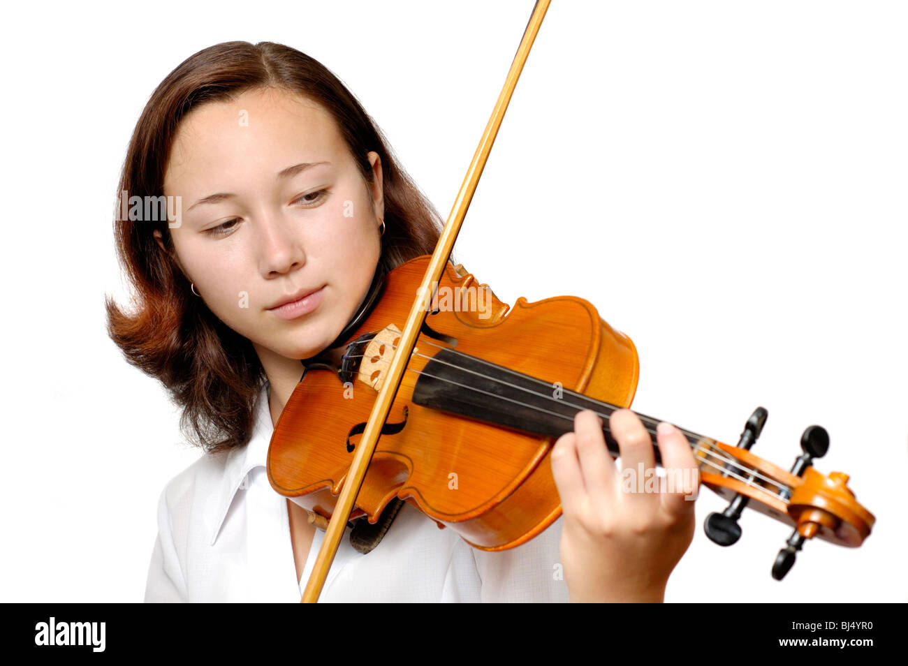 Girl playing the violin isolated on white background Stock Photo - Alamy