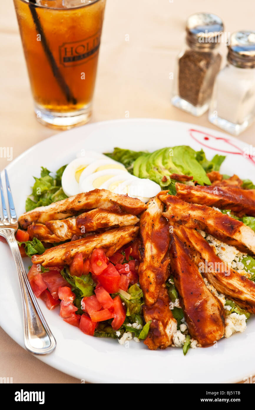 barbecue chicken salad with iced tea, Holdren's Steaks and Seafood, Goleta, California, United States of America Stock Photo