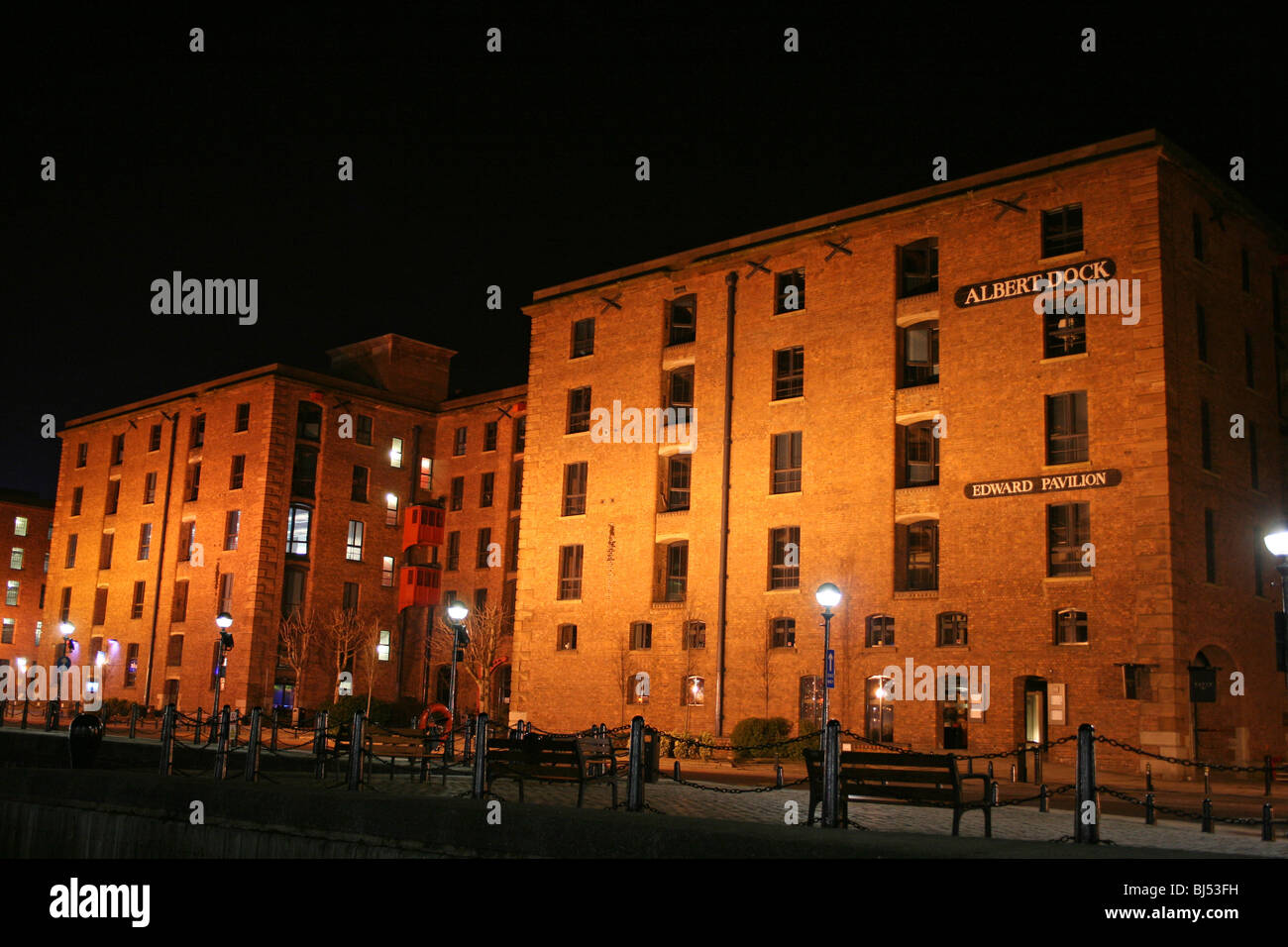 Albert Dock Warehouse Building At Night, Liverpool, UK Stock Photo