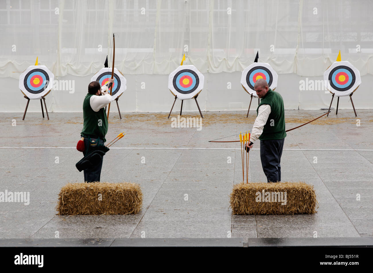 Archers practising in the Square, Nottingham. Stock Photo