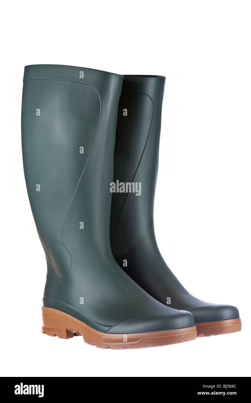 Green rubber boots isolated on white background Stock Photo - Alamy