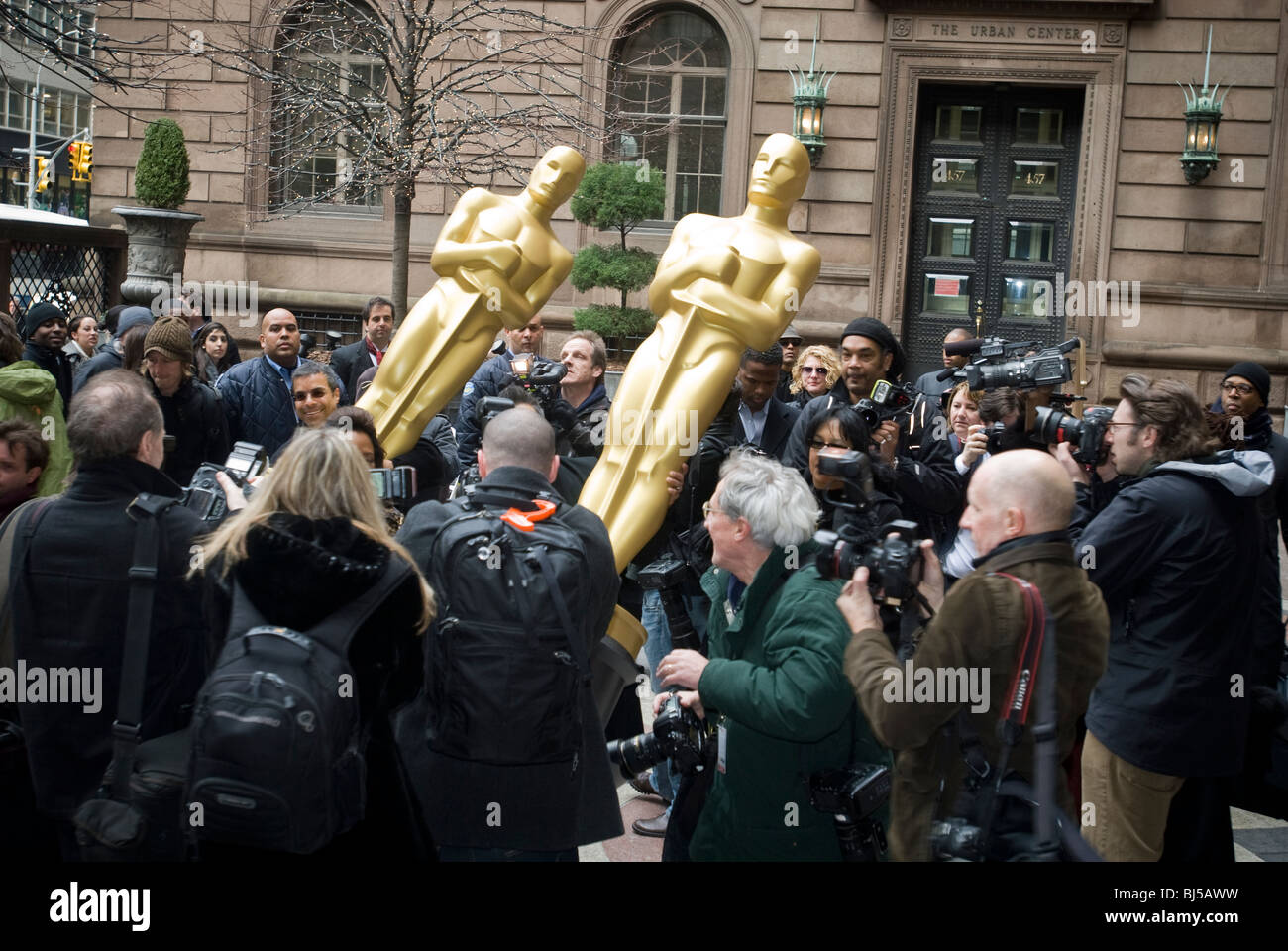 Oscar statues are delivered to the New York Palace Hotel prior to the New York party for Academy Awards Stock Photo