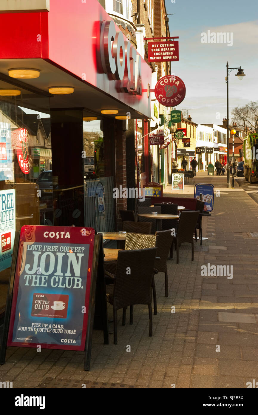 Costa cafe and shops in a local shopping parade in new Amersham Buckinghamshire UK Stock Photo