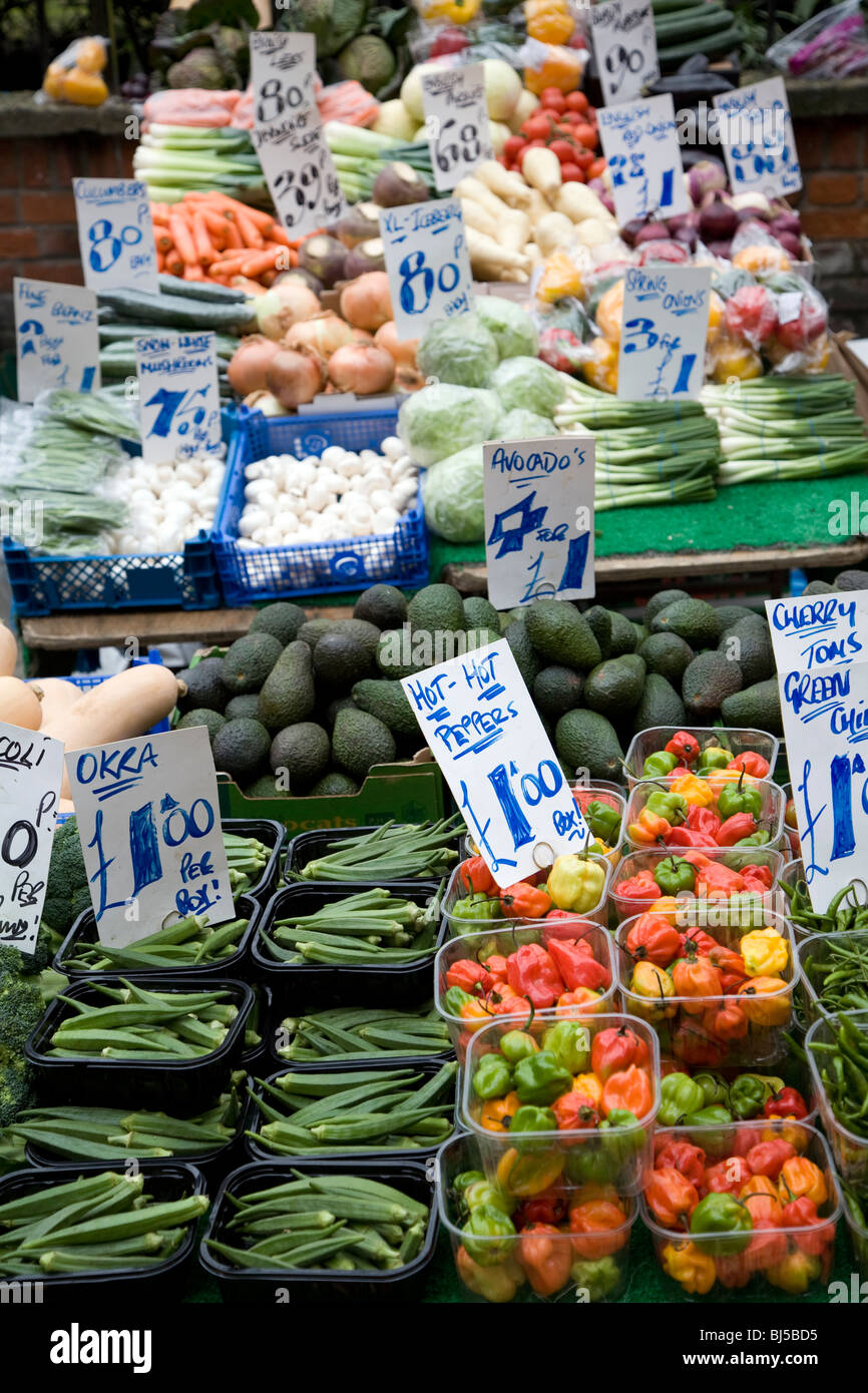 Street market with fruit and vegetables including exotic tropical varieties Stock Photo - Alamy