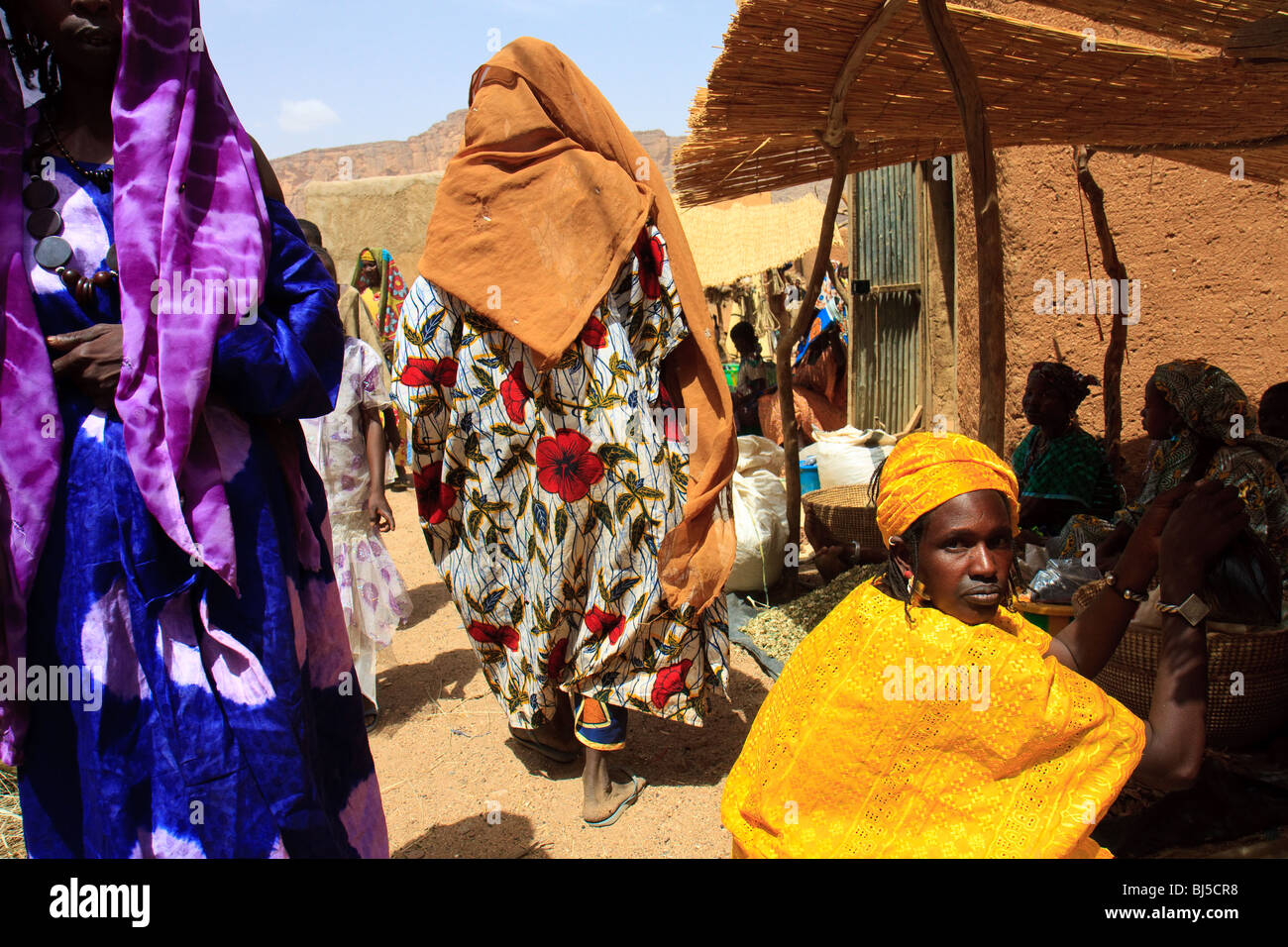 Africa Blue Boni Candid Mali Markets Street Yellow Stock Photo
