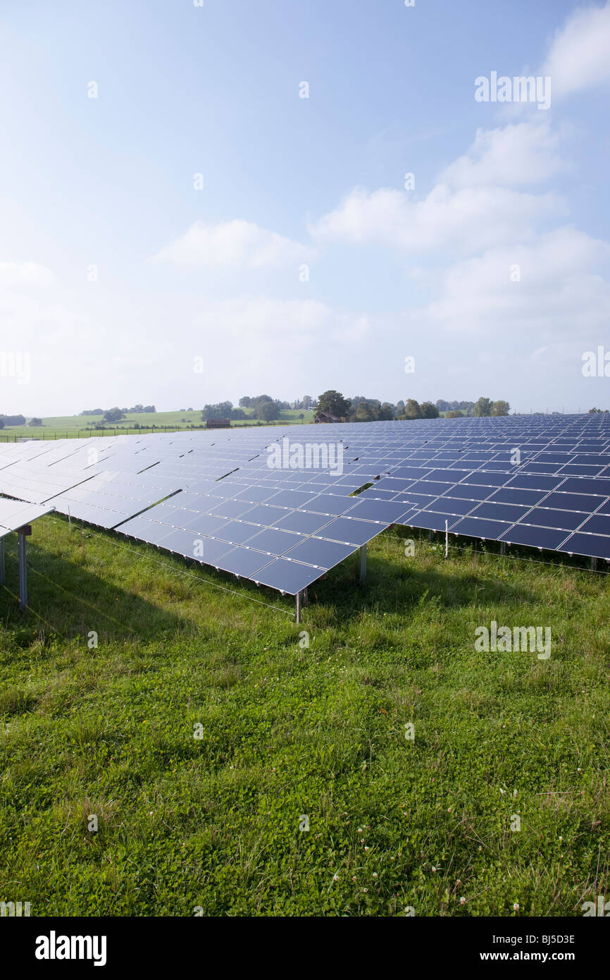 Solar panels on a meadow Stock Photo