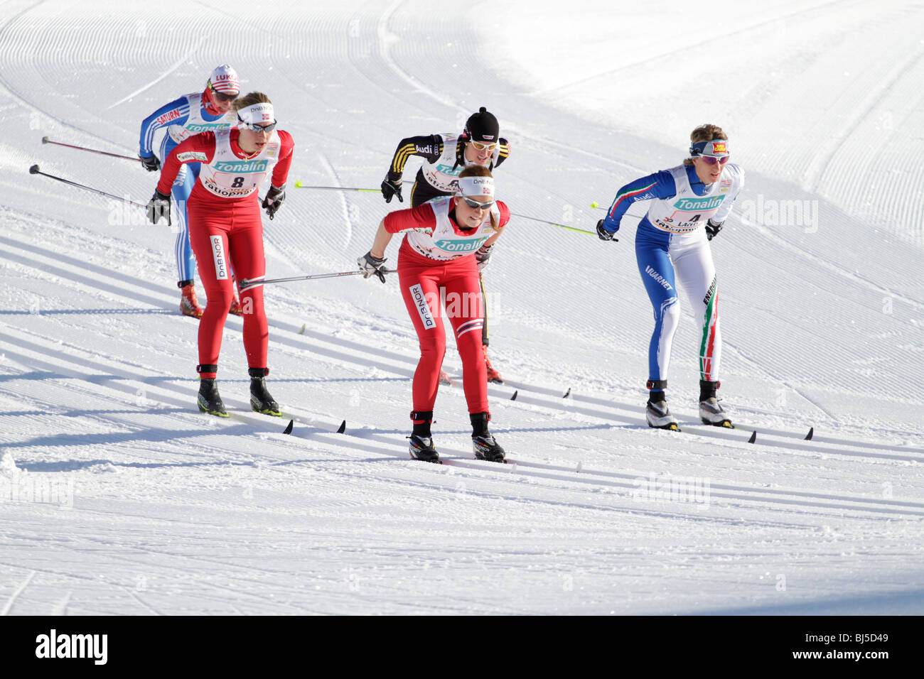 MARCH 7 LAHTI, FINLAND. The FIS World Cup Cross Country, Ladies 4 x 5 km Classic/Free Relay competition in Lahti, Finland. Stock Photo