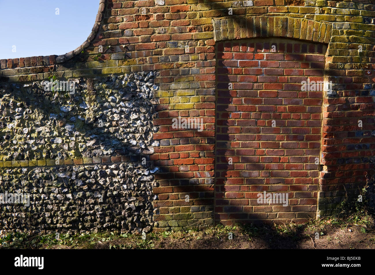 typical Buckinghamshire brick and flint wall on the outskirts of old