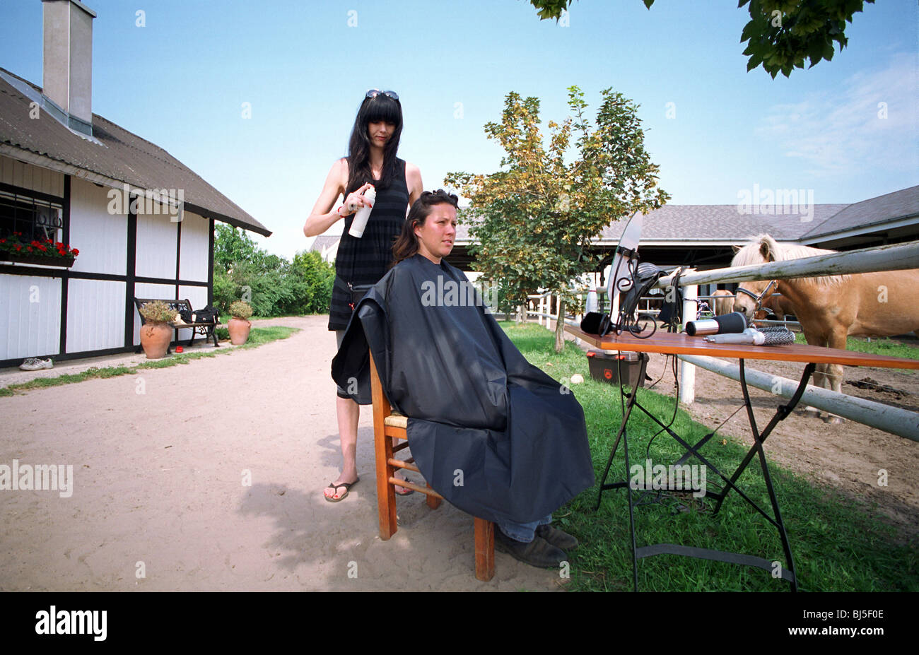 Mobile hairdresser at work, SchoenwaldeGlien, Germany Stock Photo Alamy