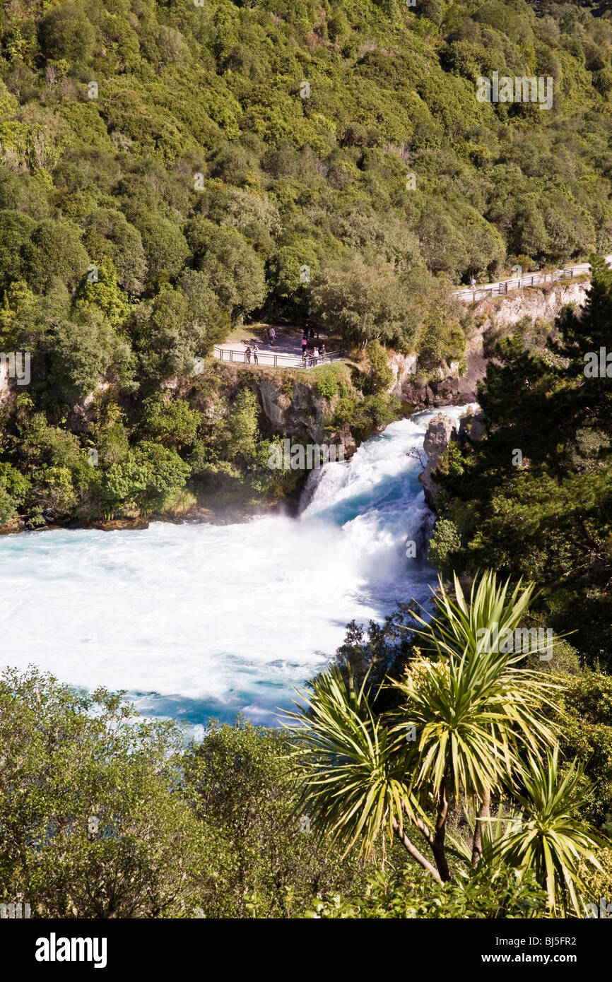 Just outside the town of Taupo the rushing Waikato River forms the famous Huka Falls New Zealand Stock Photo