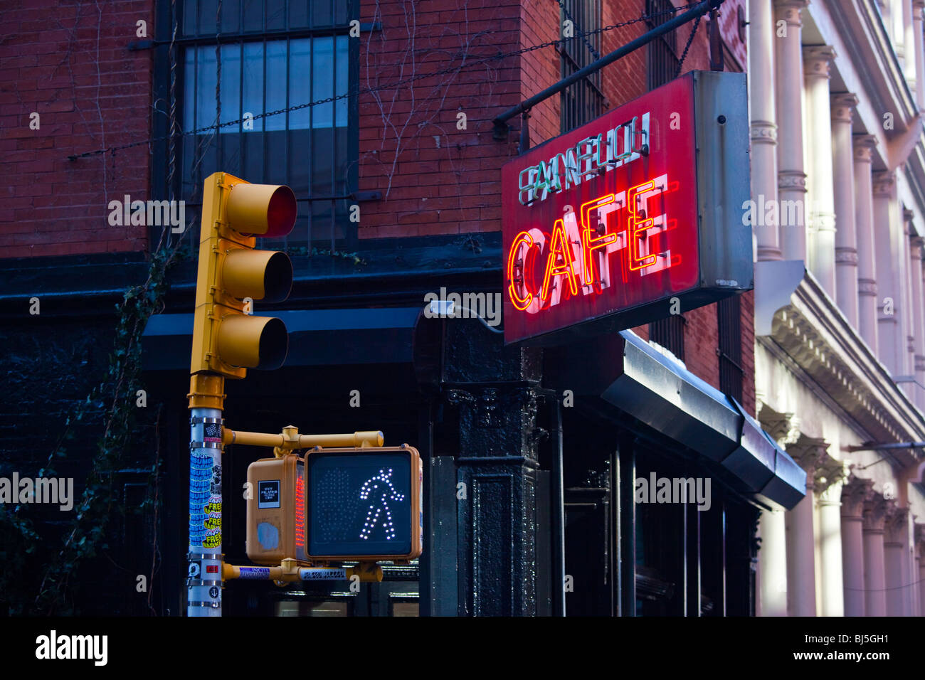 Neon Cafe sign in Soho, New York City Stock Photo