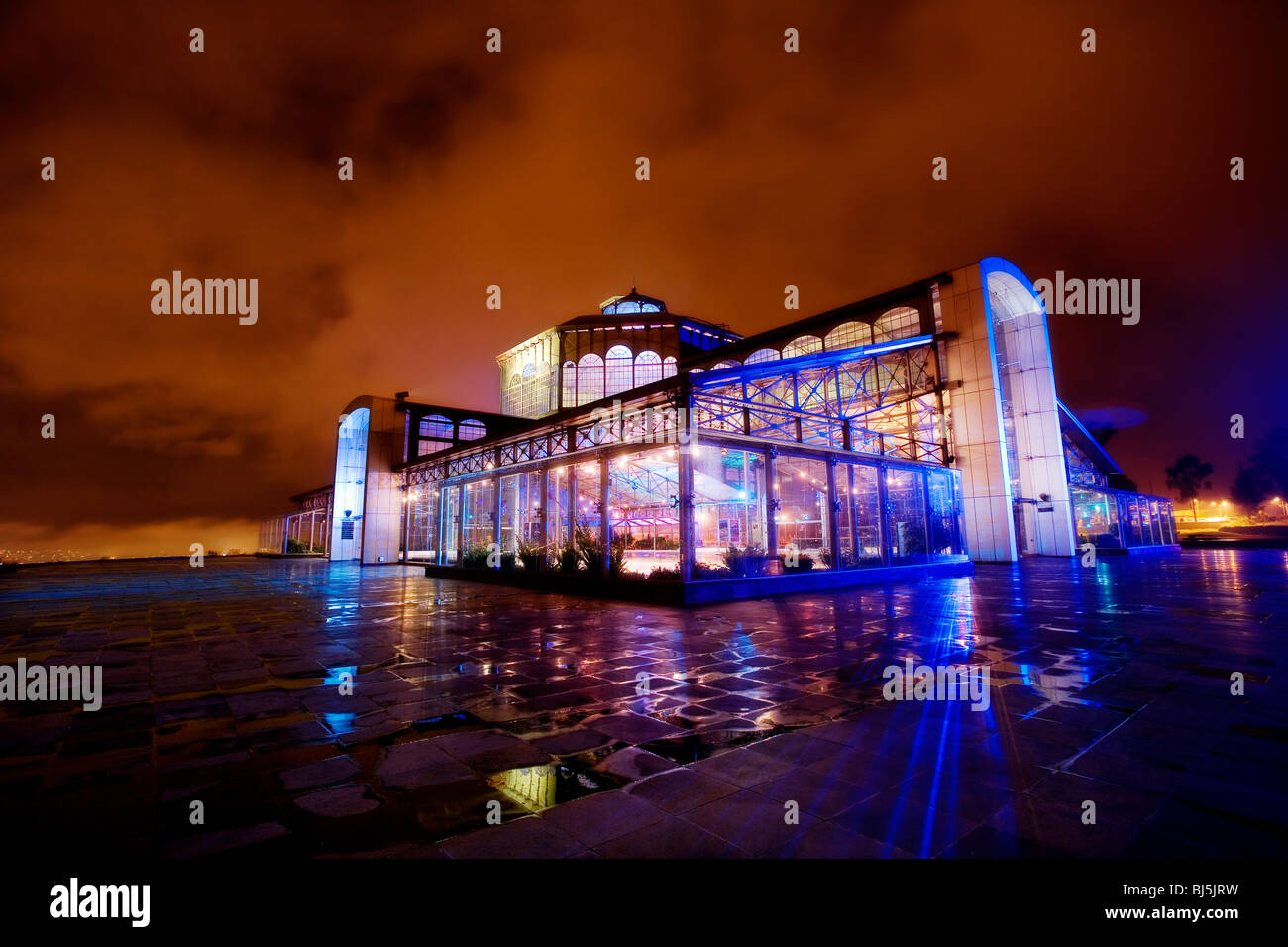 Itchimbia Crystal Palace at night in Quito, Ecuador. Stock Photo