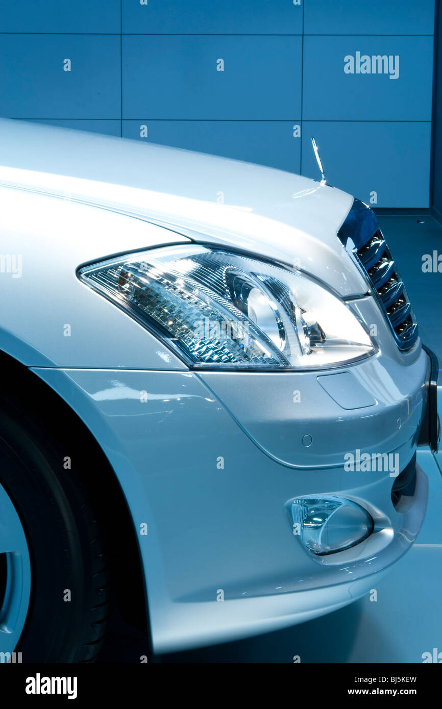 mercedes benz car at cars dealership showroom, front side view Stock