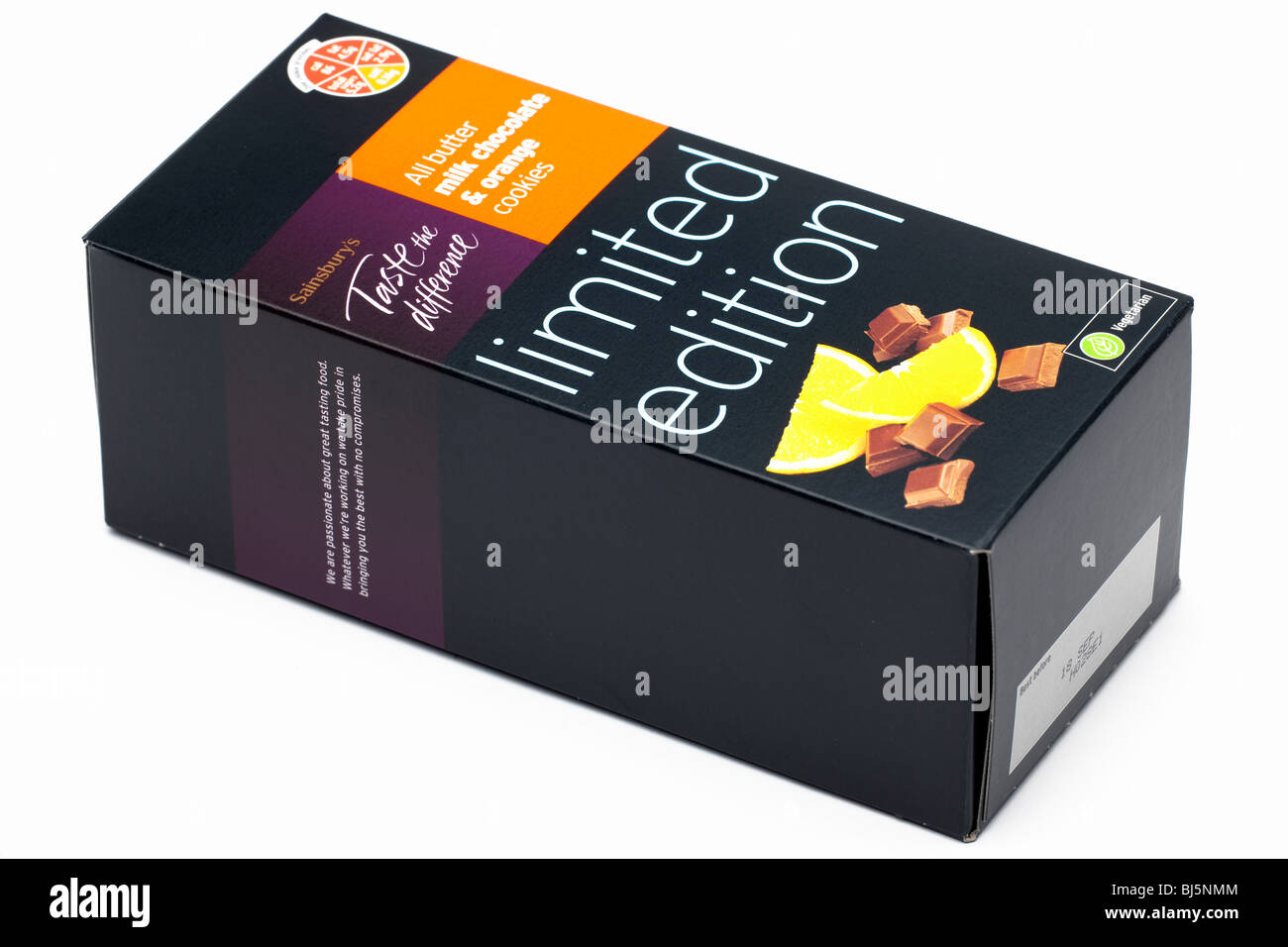 Box of Sainsbury's All butter milk chocolate and orange cookies Stock Photo