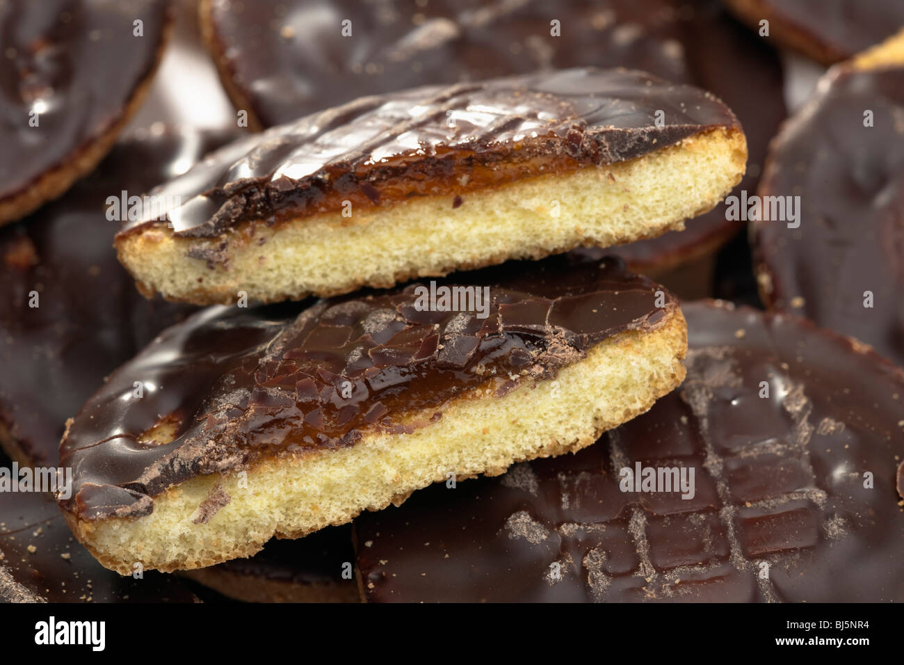 Halved Jaffa cake Stock Photo Alamy