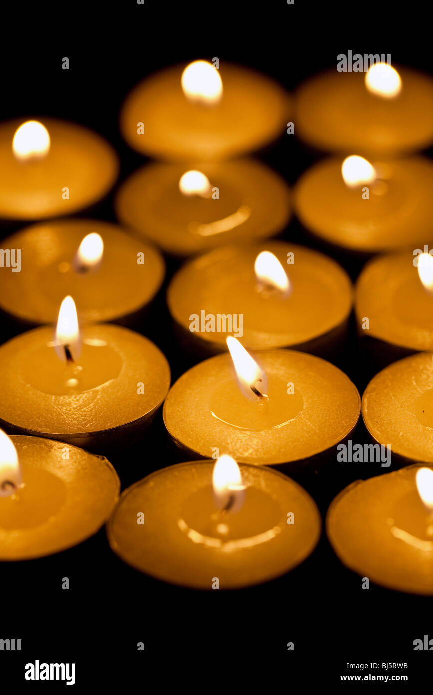 burning tea candles Stock Photo Alamy