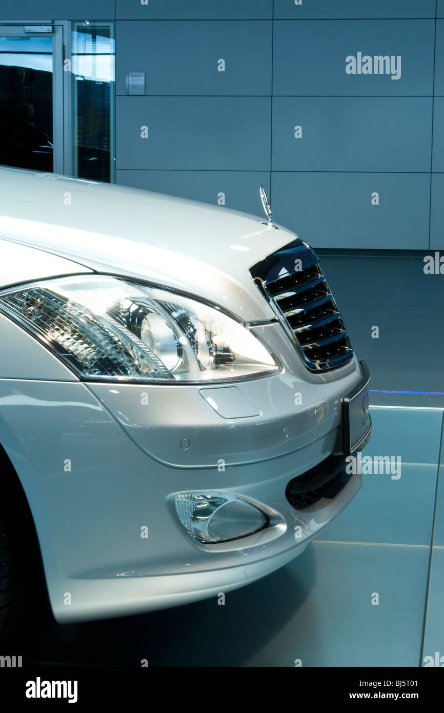 mercedes benz car at cars dealership showroom, front side view Stock