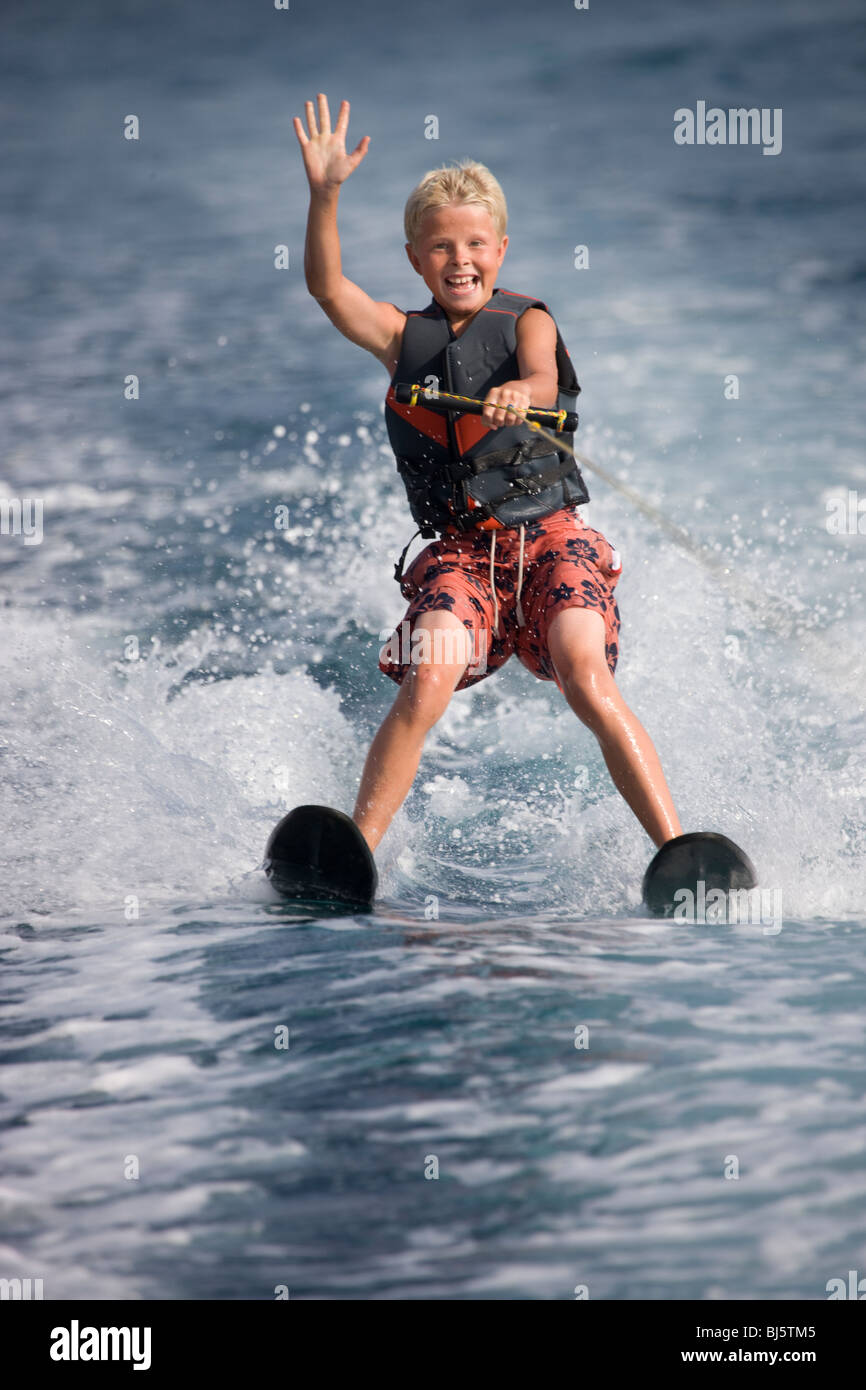 Young Boy Water Skiing Stock Photo Alamy