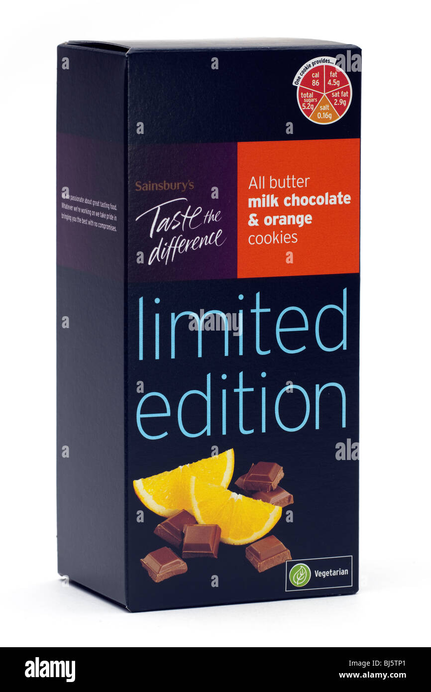 Box of Sainsbury's All butter milk chocolate and orange cookies Stock