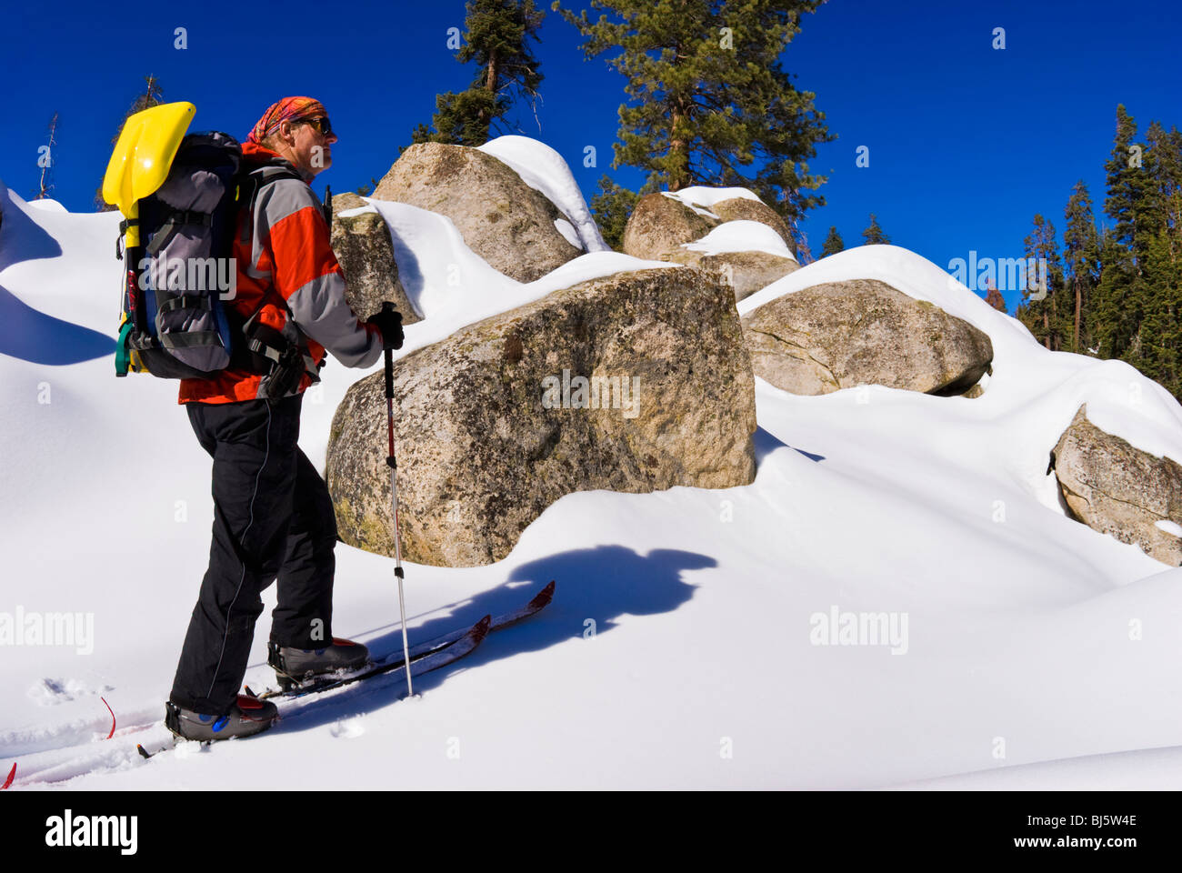 Backcountry skier on Panther Peak, Sequoia National Park, California