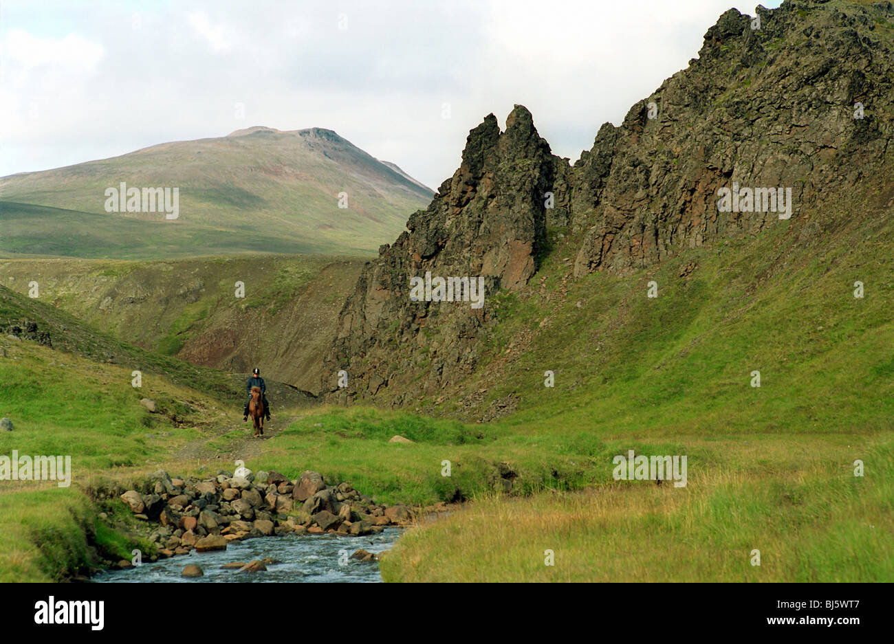 Horse rider in Varmahlid, Iceland Stock Photo