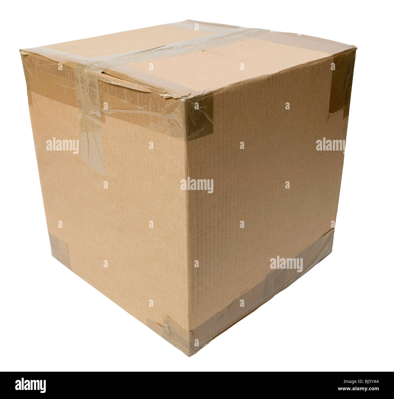 A sealed, square-shaped, cardboard box. Already cutout for easy placement. Stock Photo