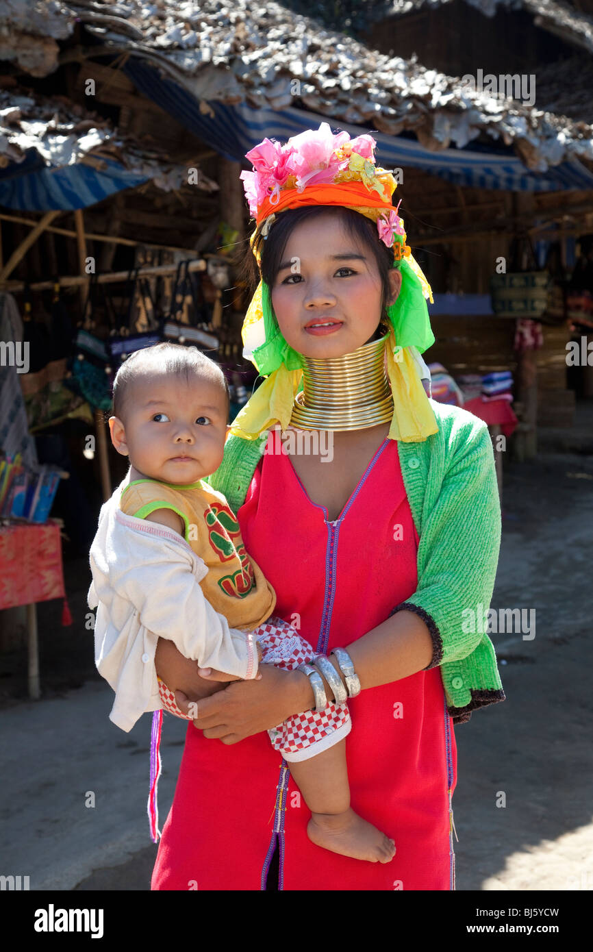 Lahu people Shi Balah Hill Tribe Thailand, Thai hilltribe Karen long necks villagers wearing brass rings,Thaton, Ecotourisim Village Chiang Mai, Asia Stock Photo