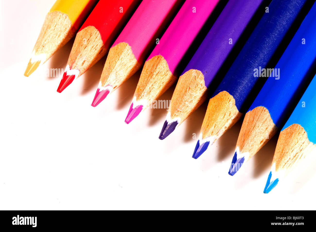 Diagonal Of Colored Pencils On an Isolated White Backround Stock Photo ...
