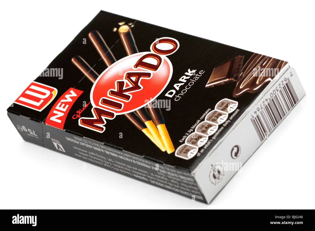 Box of New Mikado dark chocolate dipped biscuit straws Stock Photo