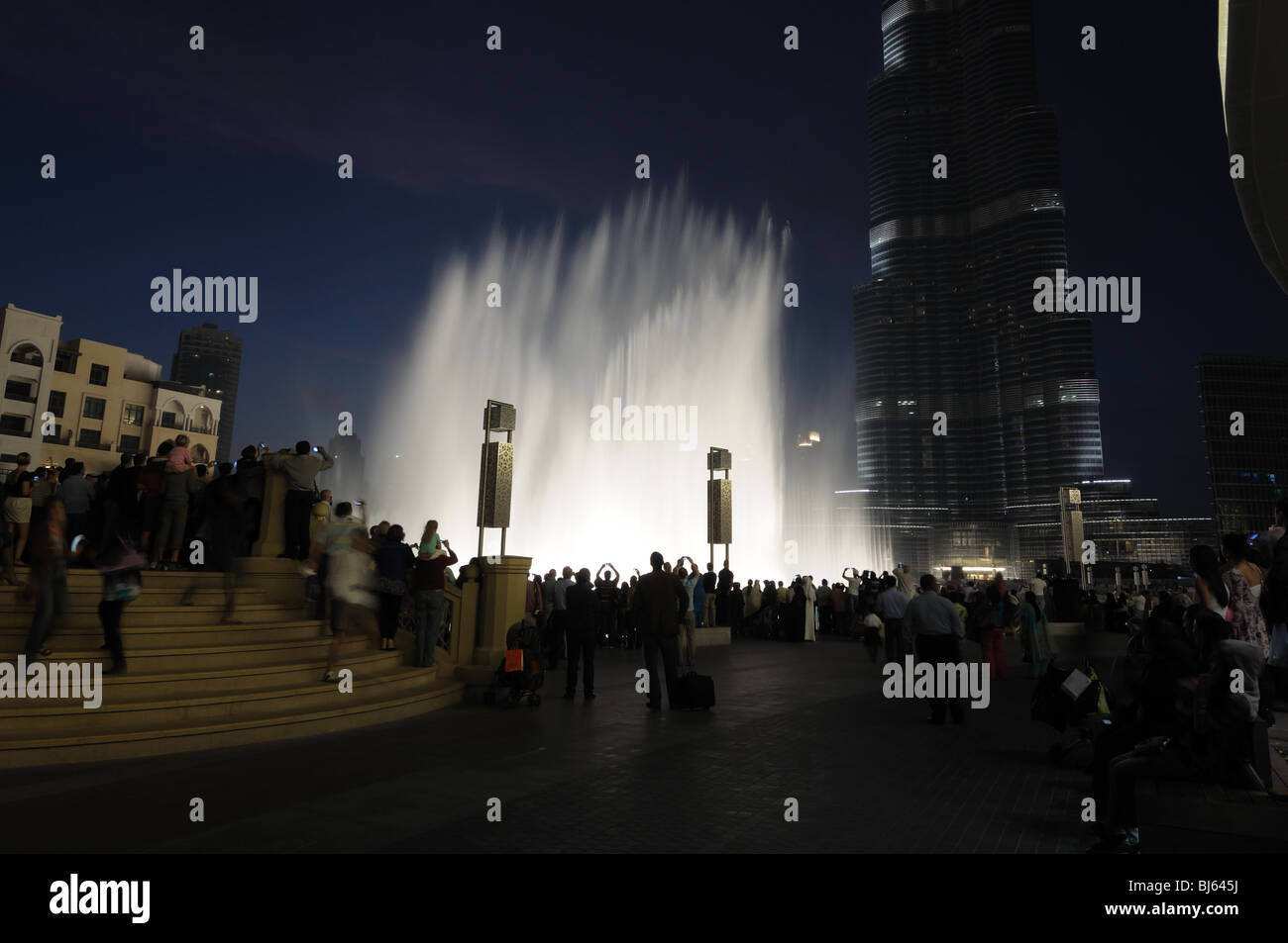 The Dubai Fountain at night. Dubai, United Arab Emirates Stock Photo ...