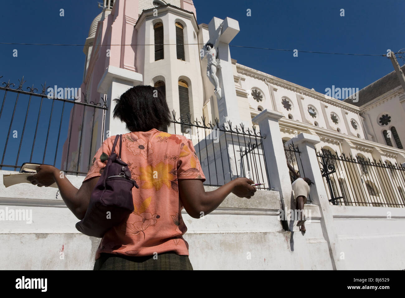 Devotees at the Cathedral Notre-Dame, Port au Prince, Haiti before the Jan 2010 earthquake. Stock Photo