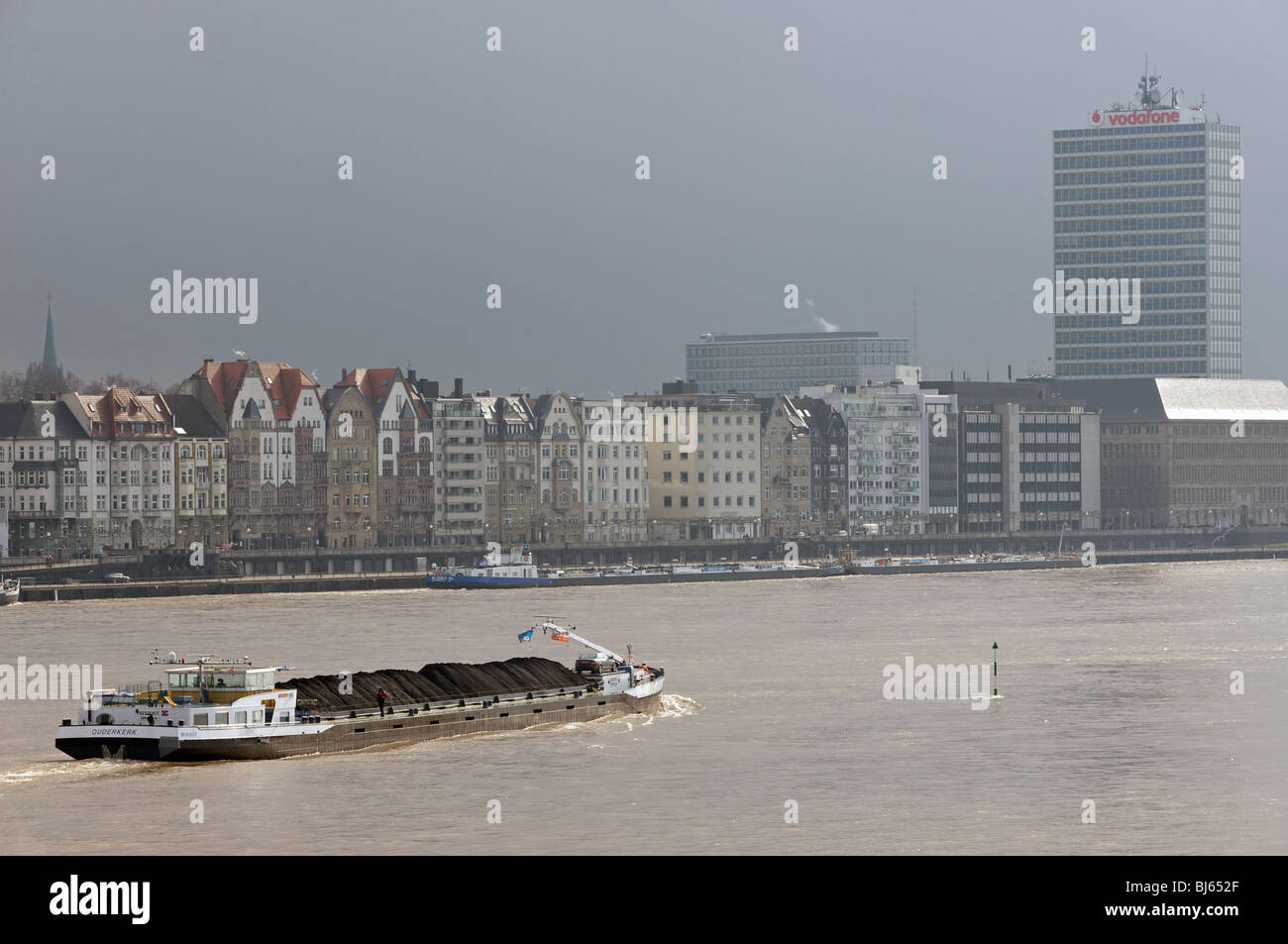 Coal transported by barge, Dusseldorf, Germany. Stock Photo